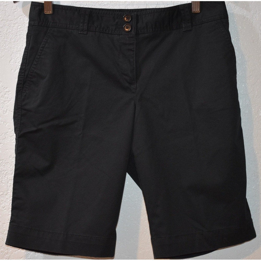 Talbots Petites Black Bermuda Shorts Cotton Stretch Size 8P Casual Modest Pkts